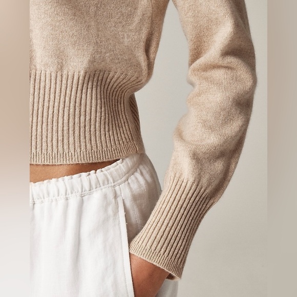 J. Crew Cashmere shrunken crewneck sweater Heather Stone Tan Size Medium NWT - Picture 3 of 10